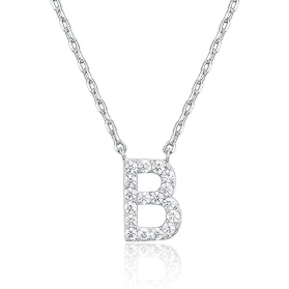 14K White Gold Initial Necklace Letter Dainty Diamond Gift Present A - O - Picture 2 of 16